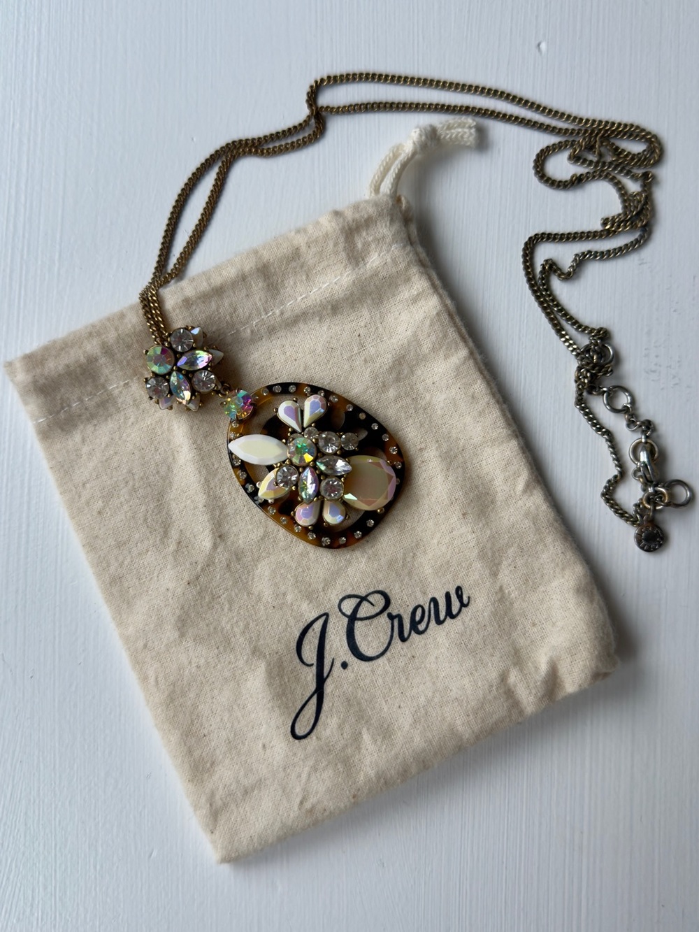 Vintage J.Crew Jenna Lyons Era Tortoise & AB Crystal Pendant Necklace